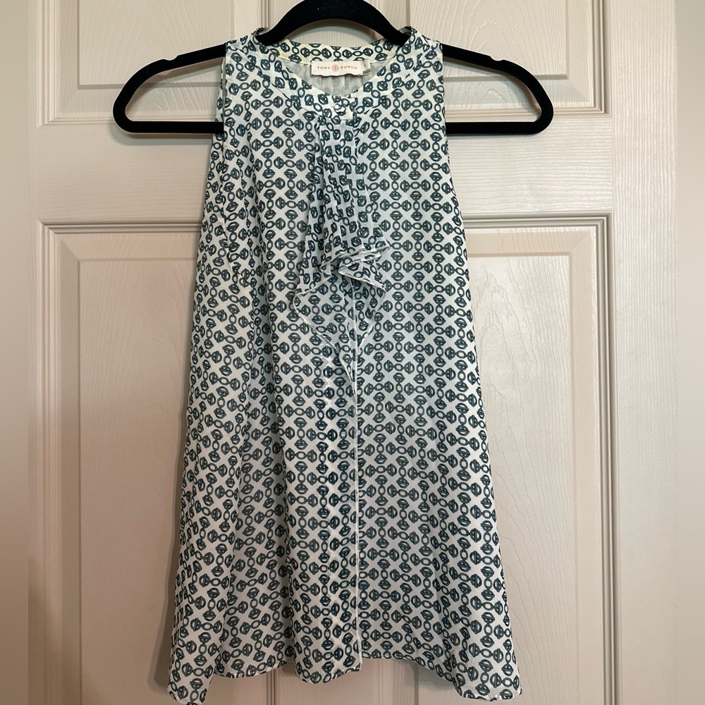 Tory Burch Silk Printed Ruffle Tank